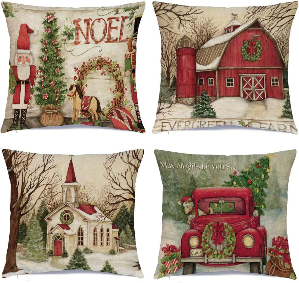 Christmas Decorations Christmas Pillow Covers 18 X 18 Inches Set of 4 - Xmas Series Cushion Pillow Cover Custom Zippered Square Pillowcase
