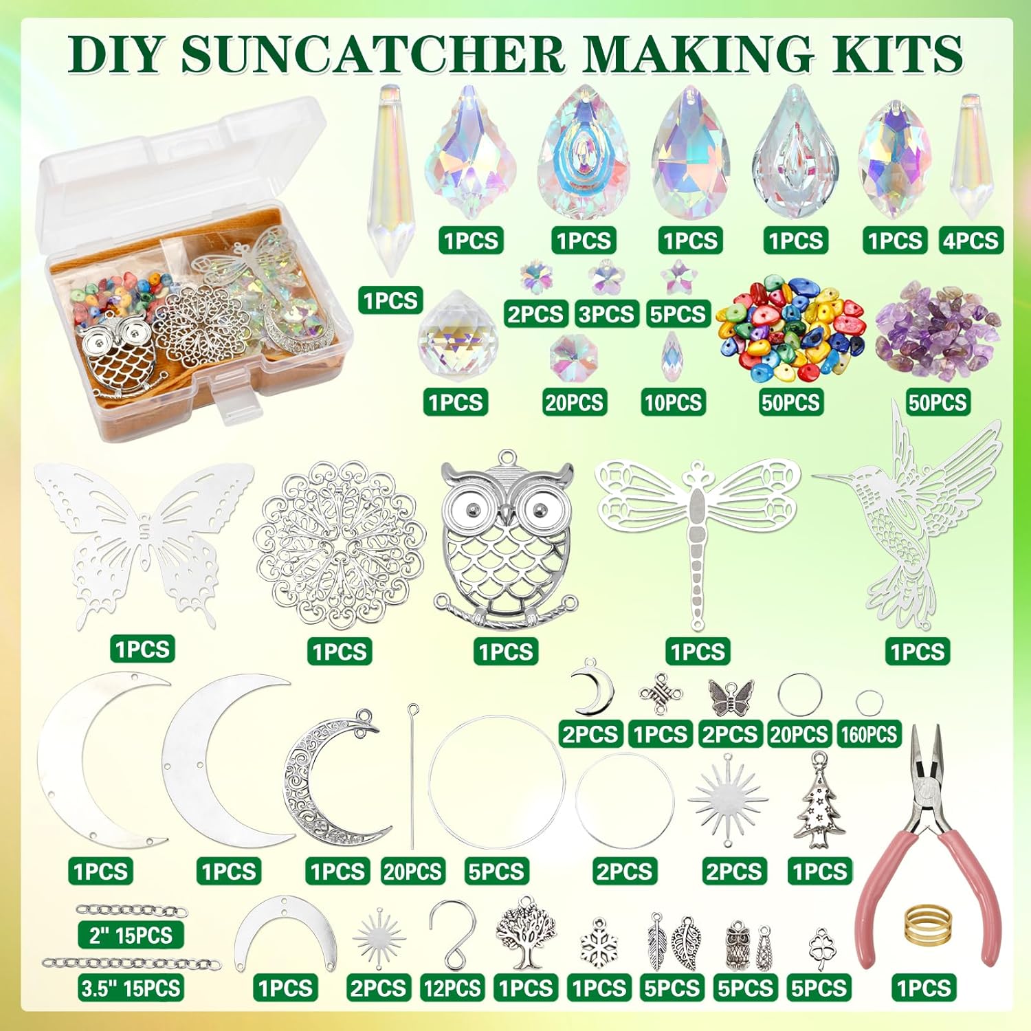 DIY Suncatcher Kit 460Pcs Sun Catchers Making Supplies Art and Crafts for Adults Hanging Prism Sun Catcher with Crystals Ball Indoor Window Home Wedding Garden Festival Decor Gifts