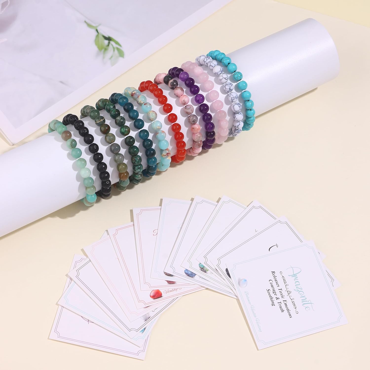 12PCS 8Mm Natural Crystal Bracelets for Women Men Semi-Precious Gemstone Beaded Bracelets round Beads Gemstones Stretch Yoga Bracelet