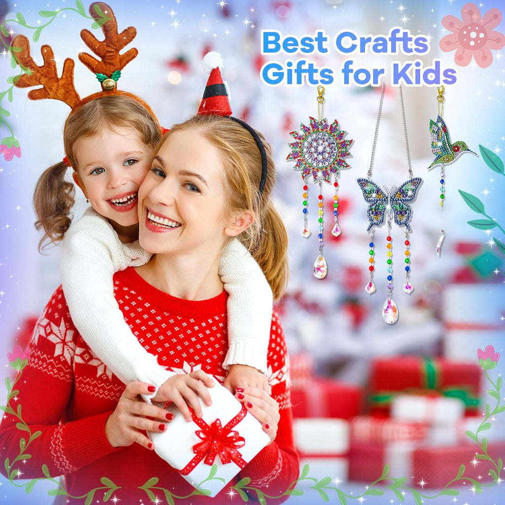 Diamond Art Kits for Kids Ages 6-12: Birthday Gifts for 7 8 9 10 Year Old Girls Teens Creative Arts & Crafts for Girls Boys DIY Wind Chime & Suncatcher Craft Kit Crystal Window Garden Decor Kit