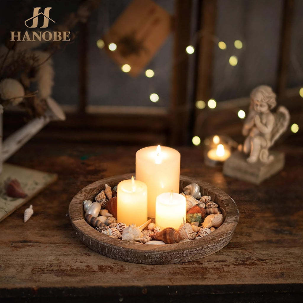 Candle Plate Holder Tray: round Wooden Decorative Candle Plate Small Farmhouse Table Centerpiece Rustic Wood Tealight Pillar Trays for Christmas Wedding Halloween Home Decor