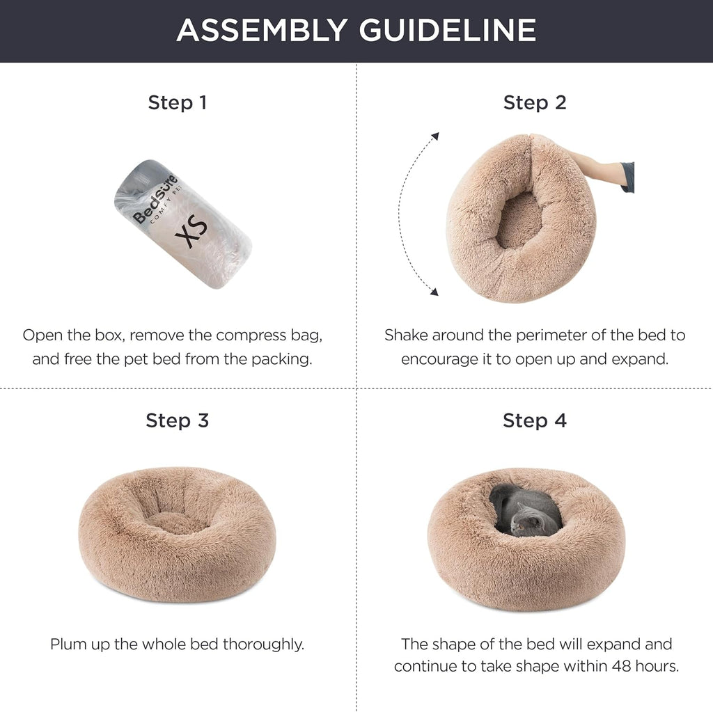 Calming Dog Bed for Medium Dogs - Donut Washable Medium Pet Bed, 30 Inches Anti-Slip round Fluffy Plush Faux Fur Cat Bed, Fits up to 45 Lbs Pets, Dark Grey