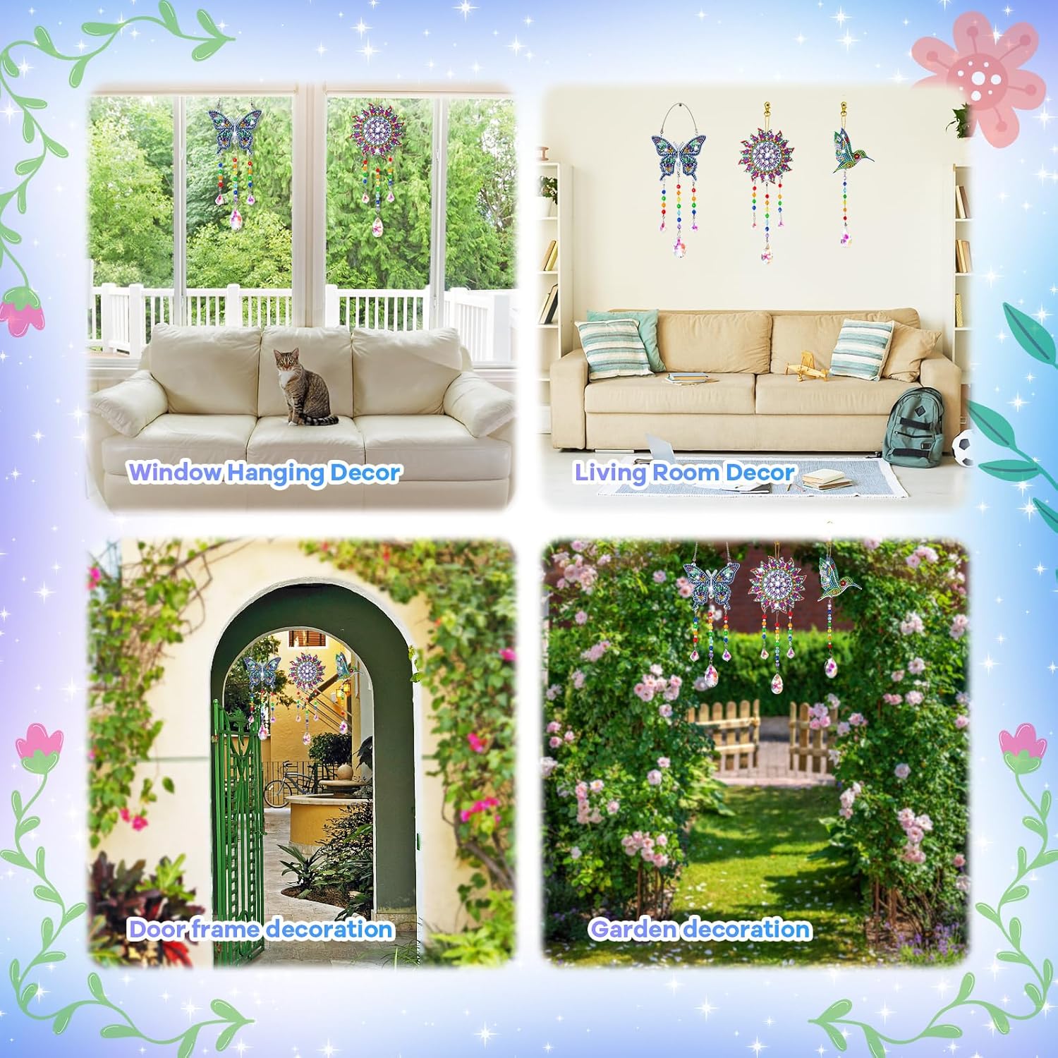 Diamond Art Kits for Kids Ages 6-12: Birthday Gifts for 7 8 9 10 Year Old Girls Teens Creative Arts & Crafts for Girls Boys DIY Wind Chime & Suncatcher Craft Kit Crystal Window Garden Decor Kit