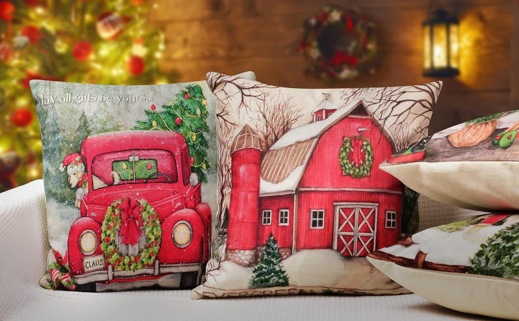 Christmas Decorations Christmas Pillow Covers 18 X 18 Inches Set of 4 - Xmas Series Cushion Pillow Cover Custom Zippered Square Pillowcase