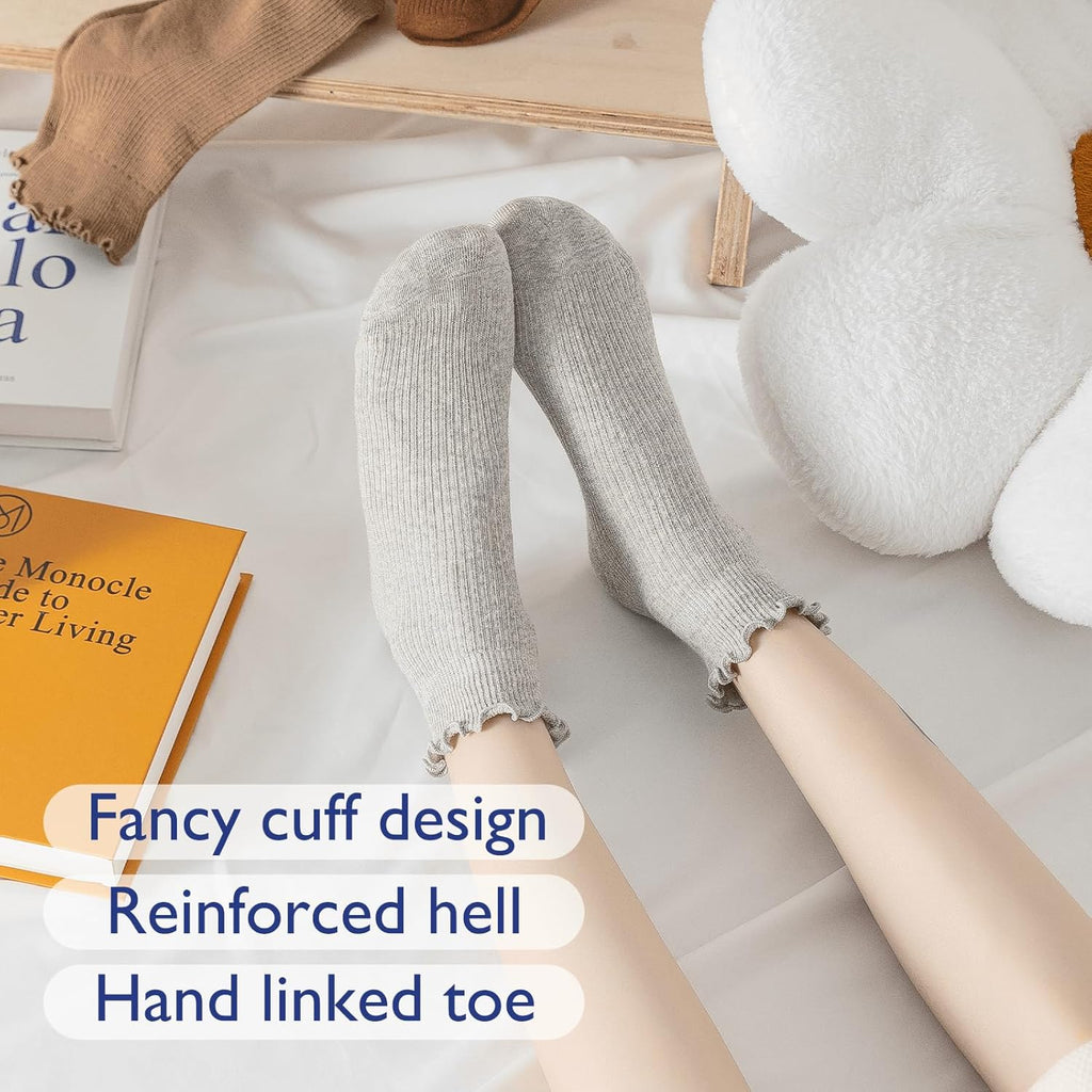 6 Pairs of Ruffle Socks Women, Cute Ruffle Ankle Socks