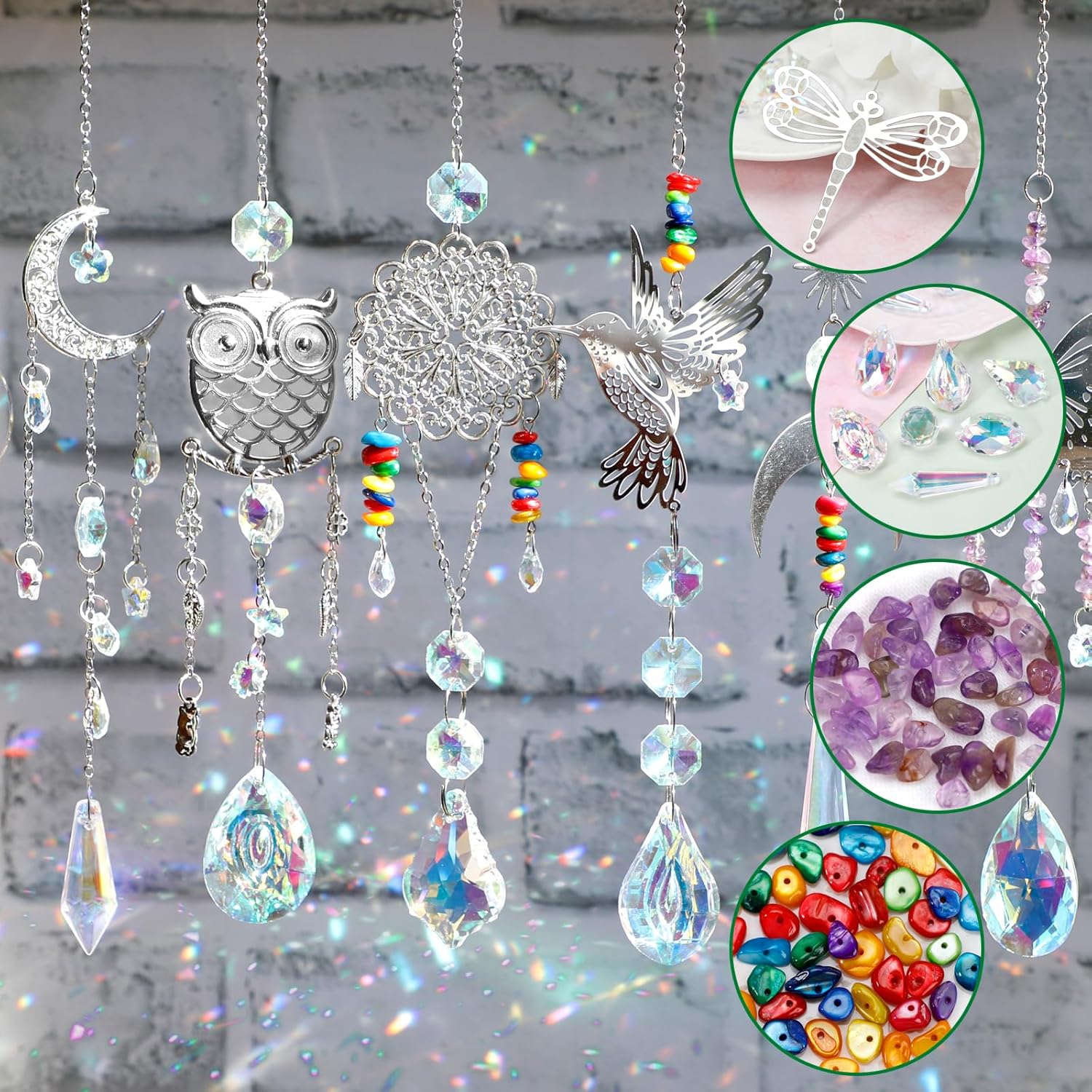 DIY Suncatcher Kit 460Pcs Sun Catchers Making Supplies Art and Crafts for Adults Hanging Prism Sun Catcher with Crystals Ball Indoor Window Home Wedding Garden Festival Decor Gifts