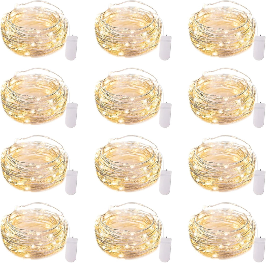 12 Pack LED Fairy Lights Battery Operated String Lights - 7Ft 20LED Waterproof Silver Wire Firefly Starry Moon Lights for DIY Crafts Wedding Table Centerpieces Party Bedroom Christmas