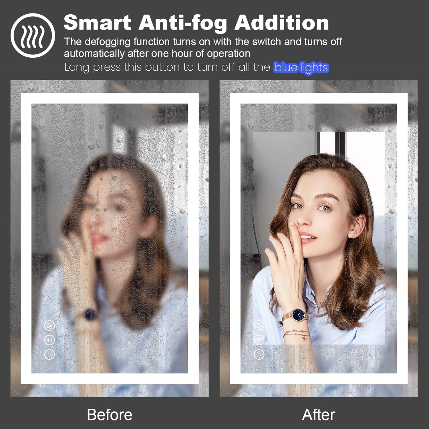 LED Bathroom Mirror 65" X36" with Front and Backlight, Stepless Dimmable Wall Mirrors with Anti-Fog, Shatter-Proof, Memory, 3 Colors, Double LED Vanity Mirror