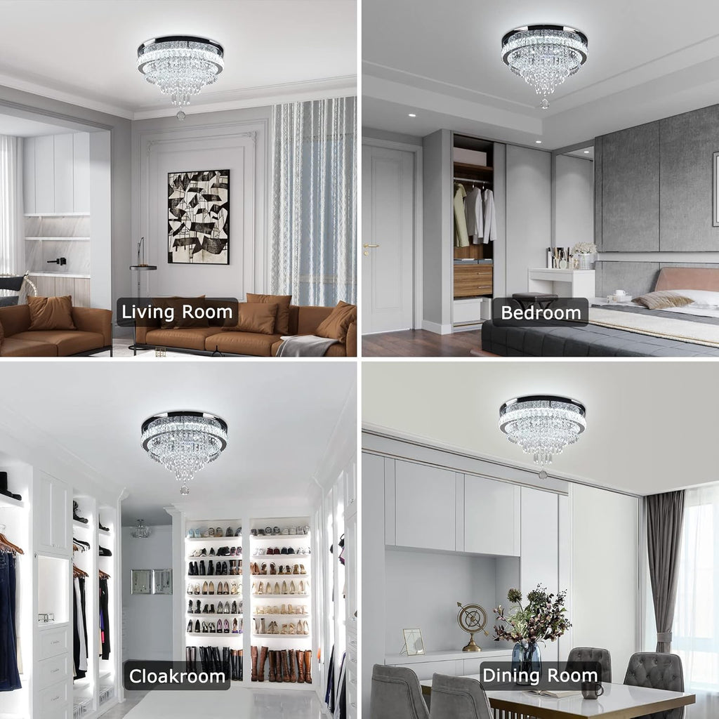 19.7" Crystal Chandeliers Crystal Ceiling Light Fixtures Modern Flush Mount Light LED Chandelier Lamp for Living Room Bedroom Dining Room 6500K Cool White