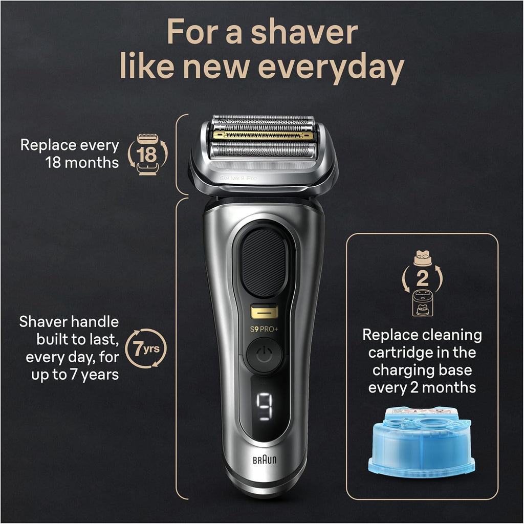 Series 9 PRO+ Electric Razor for Men, 5 Pro Shaving Elements and Shave-Preparing Procomfort Head for Closeness & Skin Comfort, 6In1 Smartcare Center, Wet or Dry Use, Charging Stand, 9597Cc
