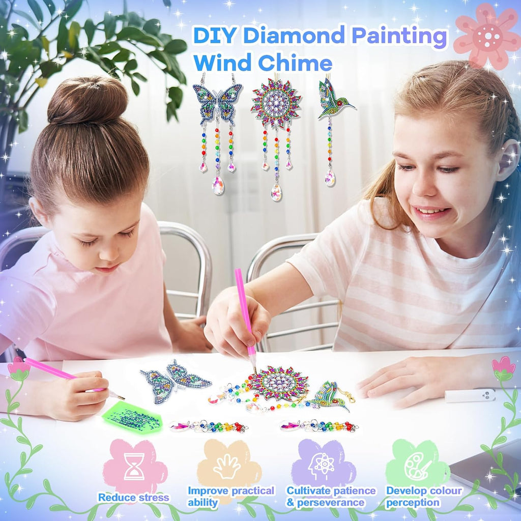 Diamond Art Kits for Kids Ages 6-12: Birthday Gifts for 7 8 9 10 Year Old Girls Teens Creative Arts & Crafts for Girls Boys DIY Wind Chime & Suncatcher Craft Kit Crystal Window Garden Decor Kit