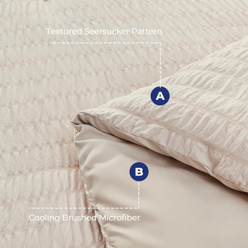 Beige Queen Comforter Set Seersucker 7 Pieces, All Season Luxury Bed in a Bag for Bedroom, Bedding Set with Comforters, Sheets, Pillowcases & Shams
