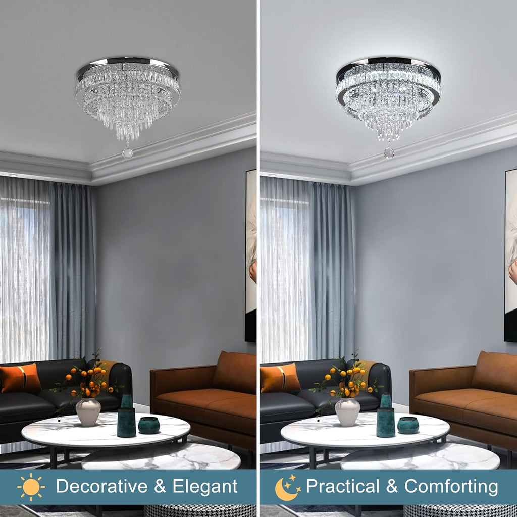 19.7" Crystal Chandeliers Crystal Ceiling Light Fixtures Modern Flush Mount Light LED Chandelier Lamp for Living Room Bedroom Dining Room 6500K Cool White