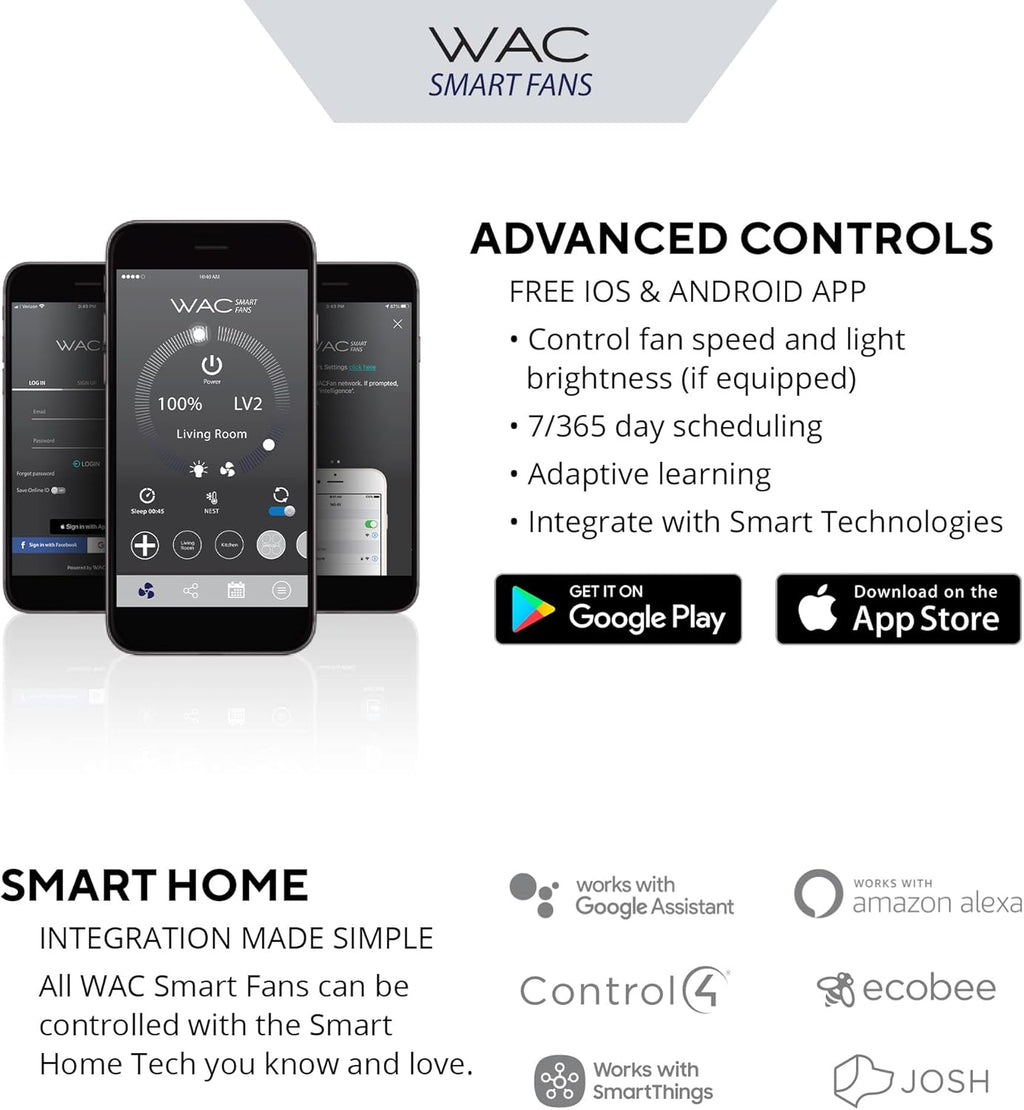 F-035L-MB Odyssey Indoor or Outdoor Flushmount Smart Compatible Ceiling Fan with Remote Control 52In Blade Span Matte Black 3000K Warm White LED