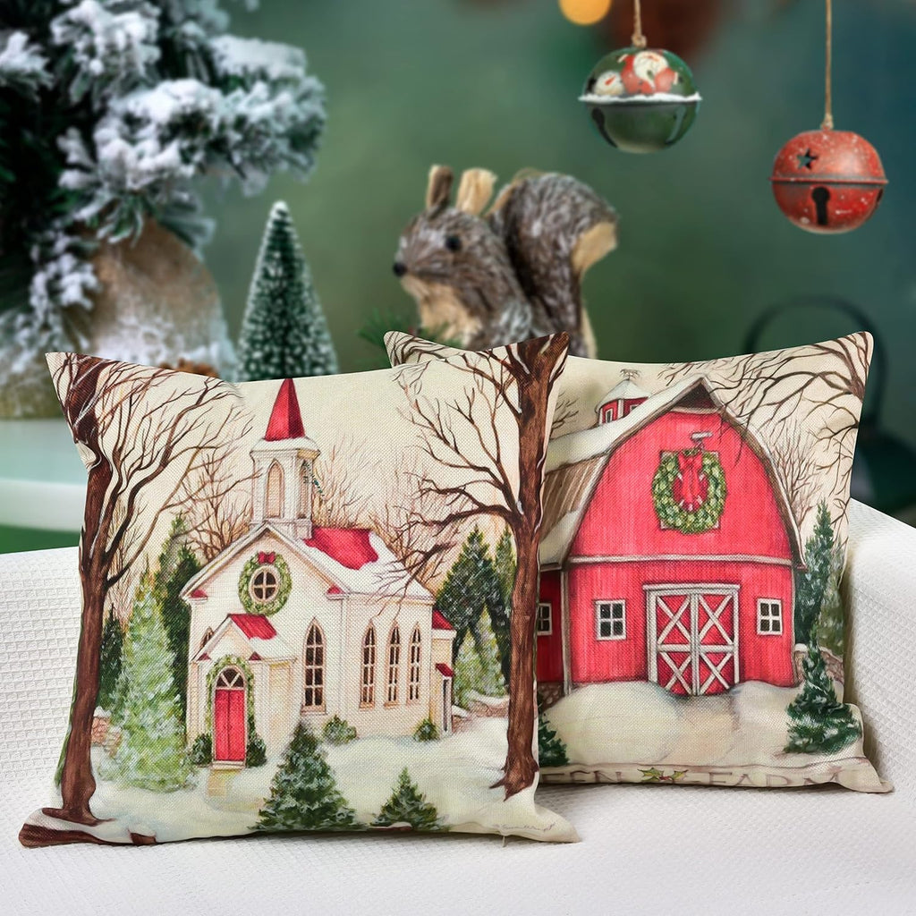 Christmas Decorations Christmas Pillow Covers 18 X 18 Inches Set of 4 - Xmas Series Cushion Pillow Cover Custom Zippered Square Pillowcase