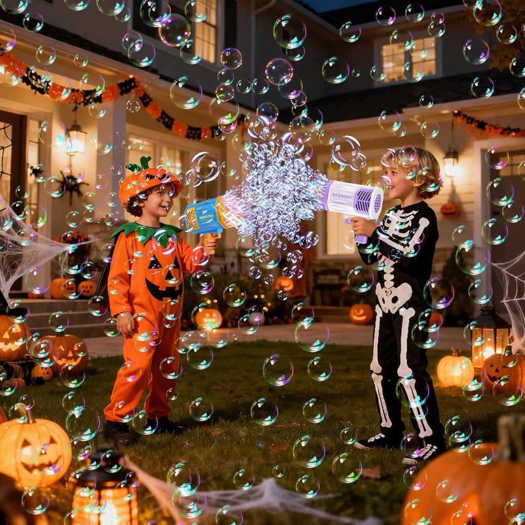 Bubble Gun, Bazooka Bubble Machine Gun, Bubble Blaster Gun with Bubble Solution, 69 Holes Bubble Bazooka Gun Outdoor Summer Toy Party Favors for Kids Purple Halloween Bubble Maker Blowers