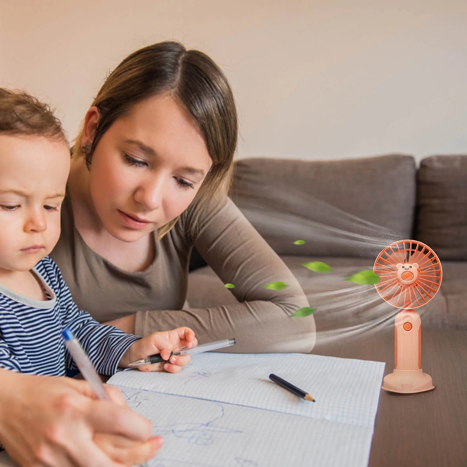 Mini Handheld Fan, USB Desk Fan Small Personal Portable Stroller Table Fan with Rechargeable Battery Operated Cooling Folding Electric Fan with 3 Speed Mode for Travel Office Outdoor - White