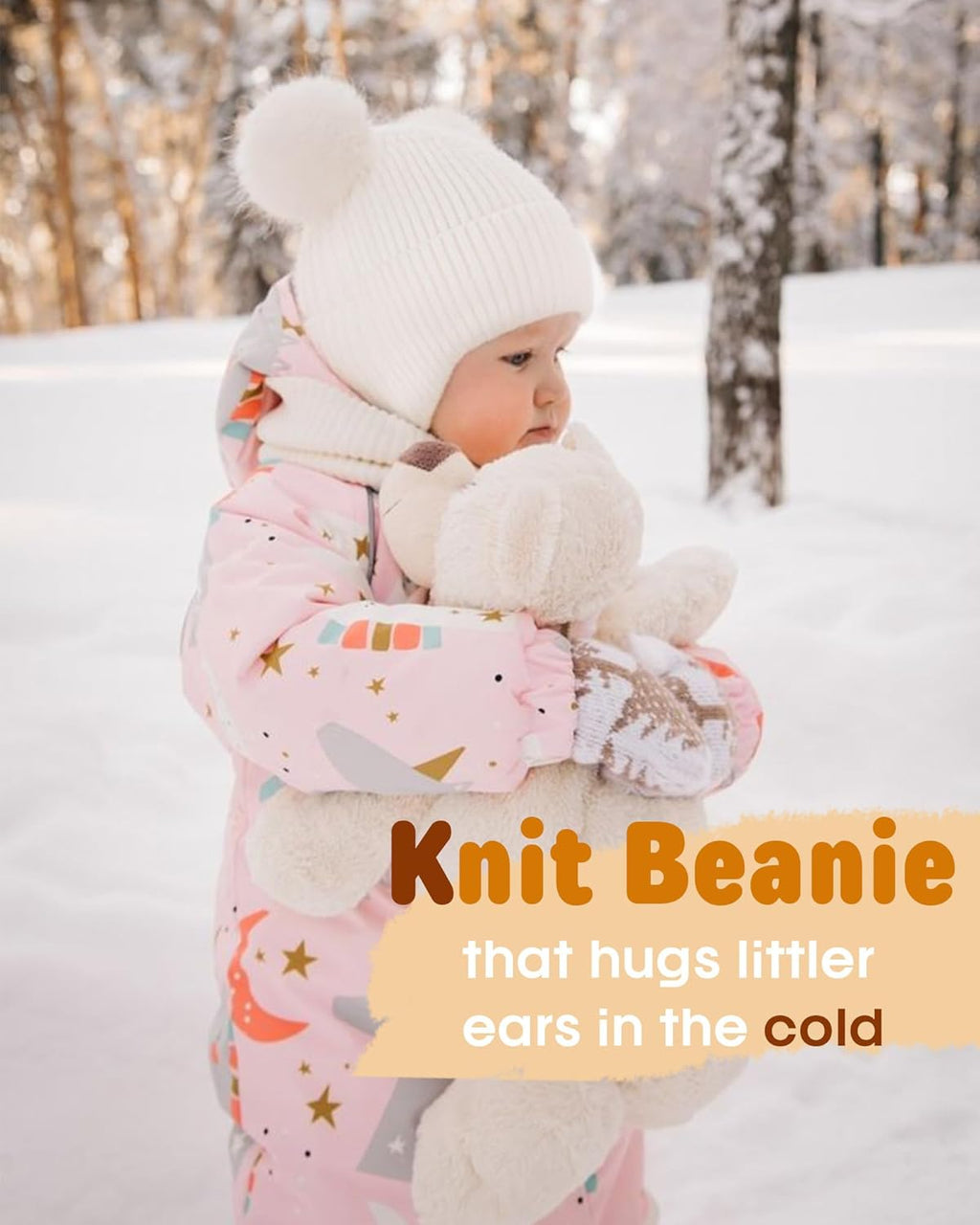 Baby Toddler Winter Hat Pom Pom Beanie Girls Boys with Fleece Lined Kids Warm Cap