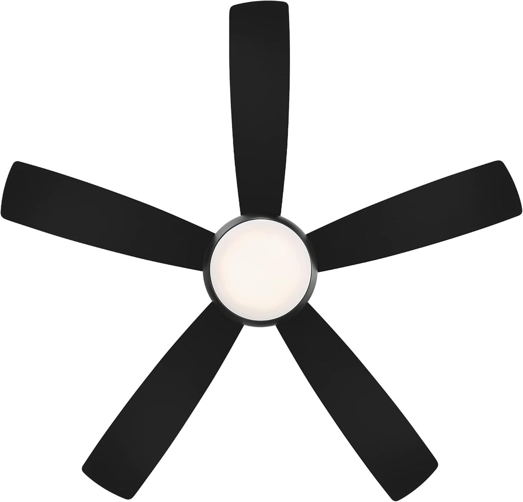 F-035L-MB Odyssey Indoor or Outdoor Flushmount Smart Compatible Ceiling Fan with Remote Control 52In Blade Span Matte Black 3000K Warm White LED