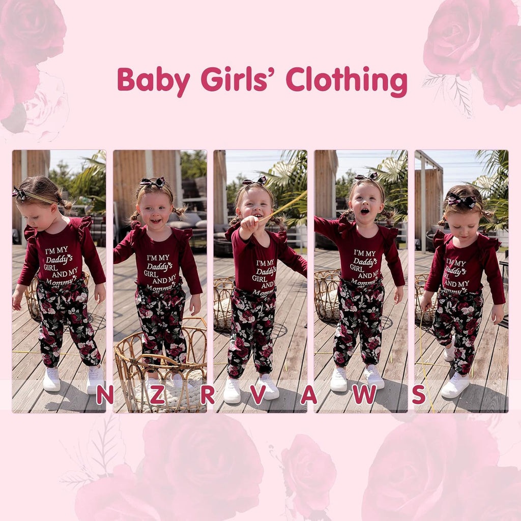 Baby Girl Clothes Toddler Girl Floral Ruffle Sleeve Shirt Pant Sets 3 Pieces Fall Winter Clothing for Girl Gifts 0-4T